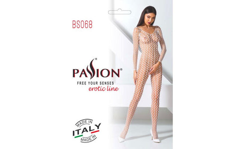 Passion Lingerie Ribbed Mesh Quality Bodystocking BS068 One Size White - Body Stockings