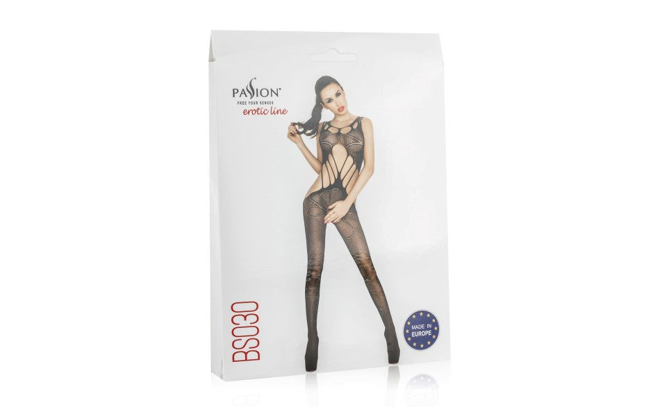 Passion Lingerie Womens Bodysuit Fishnet With Large Holes One Size Black - - Teddies and Bodysuits