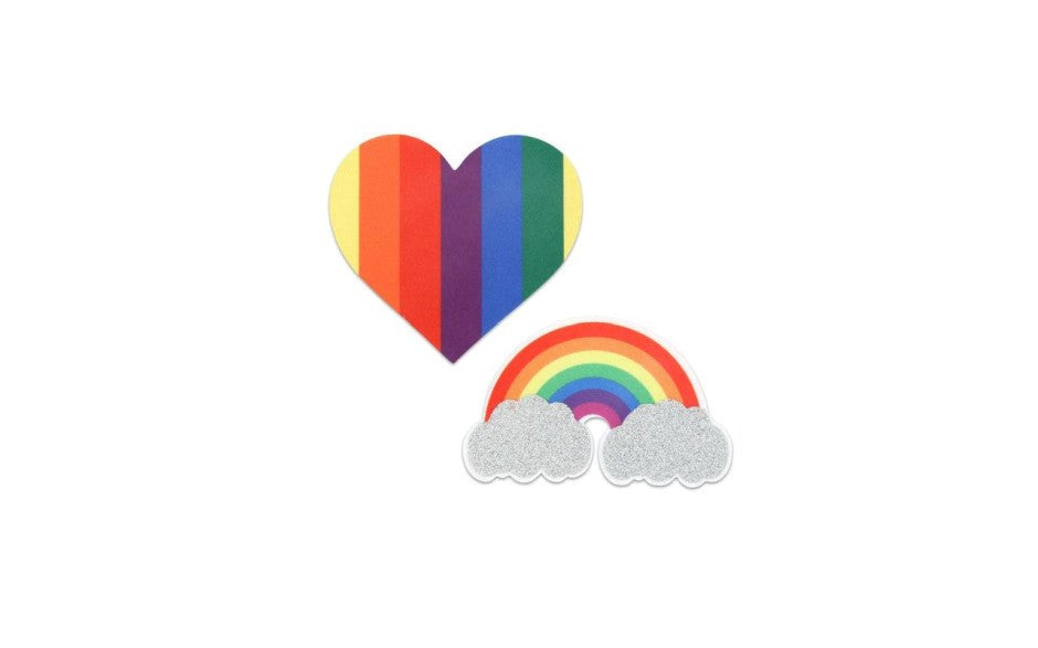 Peekaboo Pride Glitter Rainbows & Hearts Womens Pasties - - Fancy Dress Ups