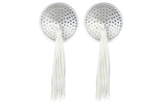 Peekaboo White Satin With White Stone & Tassel Pasties White - Fancy Dress Ups