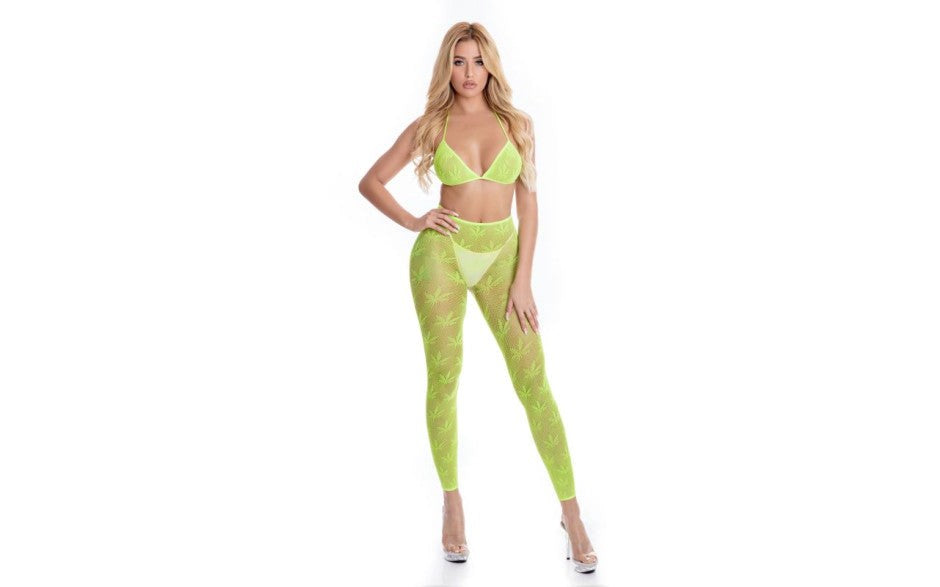 Pink Lipstick All About Leaf Womens Bra Set One Size Green - - Bras and Bra Sets