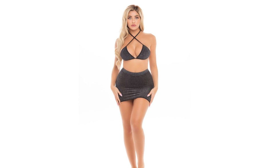 Pink Lipstick Cherry 2 Piece Womens Skirt Set One Size Black - - Skirts And Club Wear