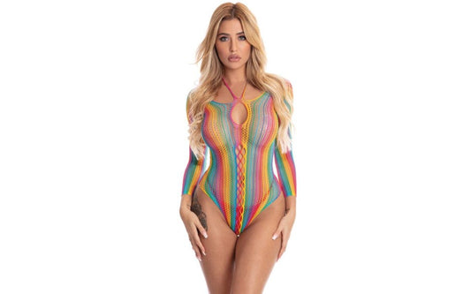 Pink Lipstick More Colour Long Sleeve Womens Bodysuit Rainbow - Teddies and Bodysuits