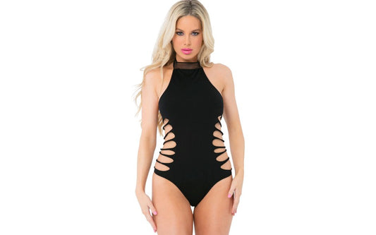 Pink Lipstick Slit N Spin Womens Bodysuit One Size Black - Teddies and Bodysuits