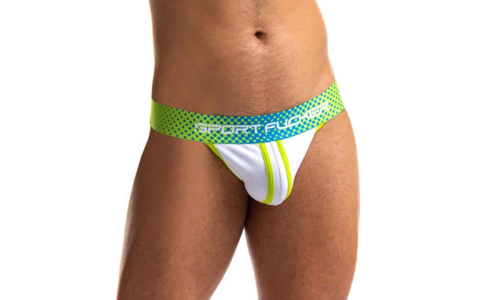 Sport Fucker Jersey Sexy Mens Jock Strap Green and White - - Jocks and G-Strings