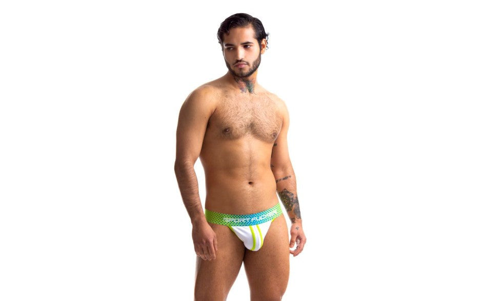 Sport Fucker Jersey Sexy Mens Jock Strap Green and White - - Jocks and G-Strings