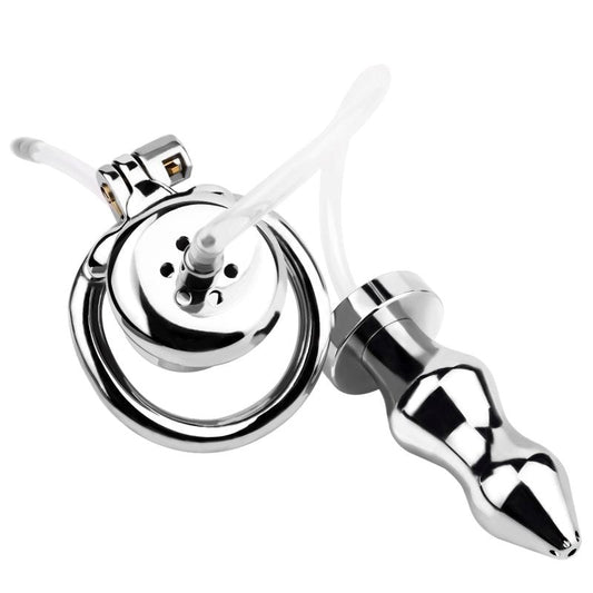 BDStyle Male Chastity Cage With Enema Butt Plug Small - Male Chastity