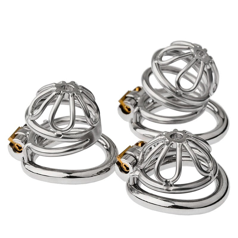 BDStyle Petal Metal Male Chastity Cage With Medium Bent Ring - - Male Chastity