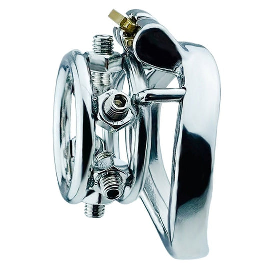 BDStyle Rivet Screw Double Ring Mens Chastity Lock Cage With Bent Ring - Male Chastity