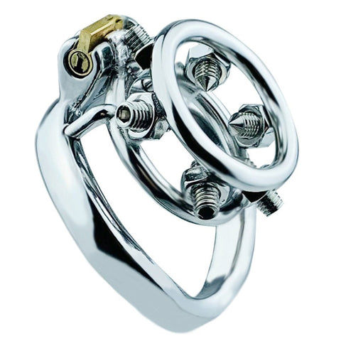 BDStyle Rivet Screw Double Ring Mens Chastity Lock Cage With Bent Ring - Male Chastity