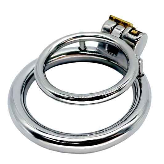 BDStyle Double Ring Male Chastity Lock Cage With Bent Ring - Male Chastity