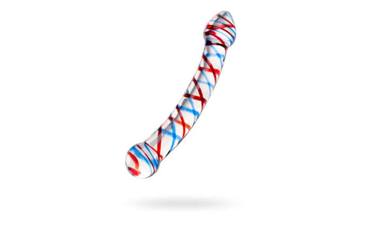 Sexus Curved Glass Dildo 20cm Blue & Red - Glass Sex Toys