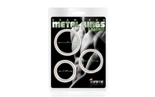 SI Novelties Seamless 3 Piece Metal Cock Ring Set - Cock Ring Sets