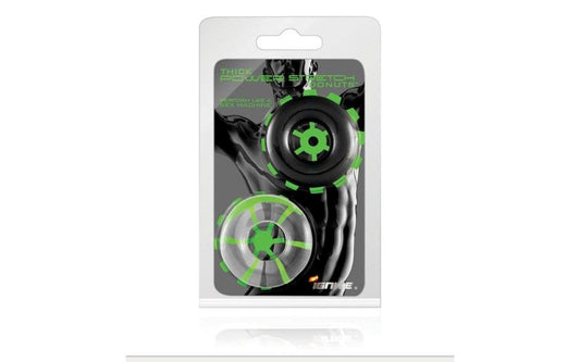 SI Novelties 2 Piece Thick Power Stretch Donuts Cock Ring Black & Clear - Cock Ring Sets