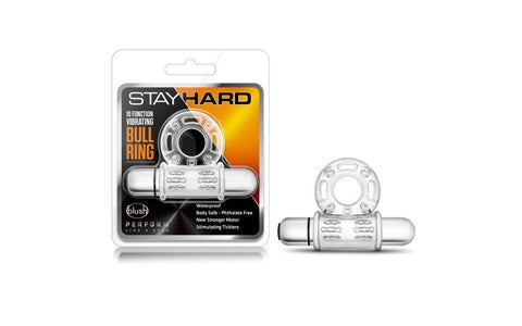Stay Hard 10 Function Vibrating Mega Bull Penis Ring Clear - Vibrating Cock Rings