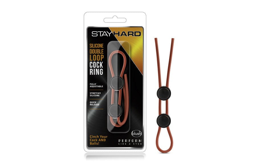 Stay Hard Silicone Double Loop Lasso Style Cock Ring Red - Cock Rings