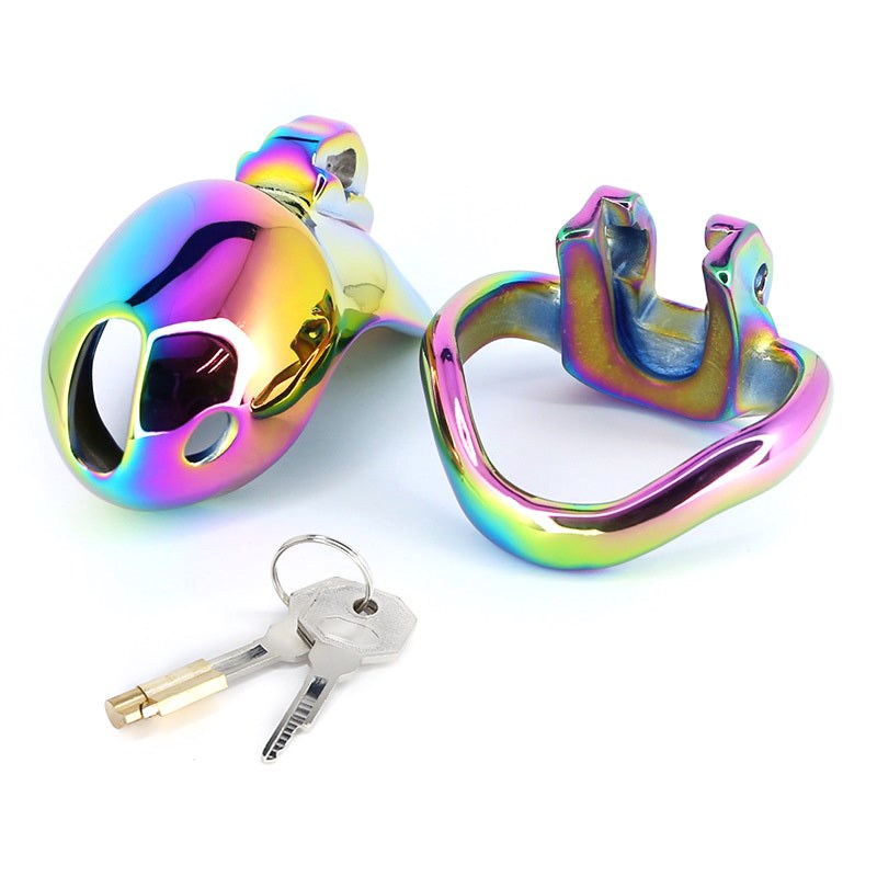 BDStyle Rainbow Male Metal Chastity Cage HTV3 Large - - Male Chastity