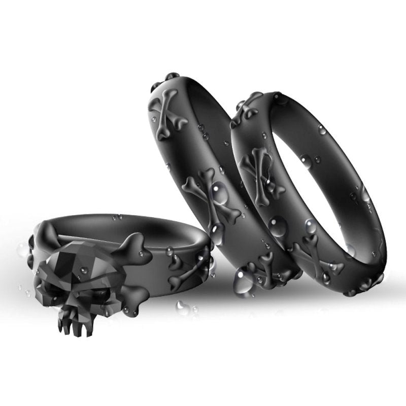 BDStyle Gothic Style Skeleton 3 Piece Cock Ring Set - - Cock Ring Sets