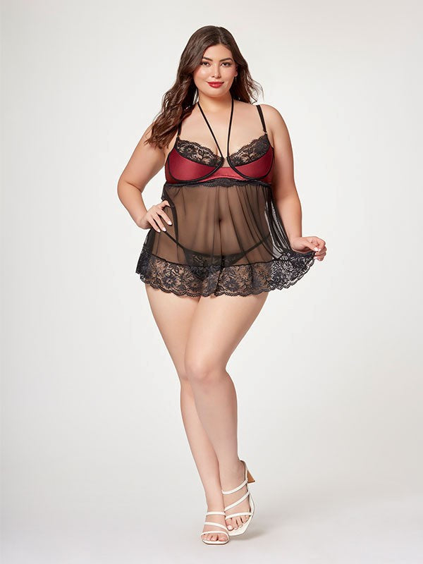 Seven Til Midnight The Romantic Two Piece Womens Babydoll Set 3X / 4X - - BabyDolls And Chemises