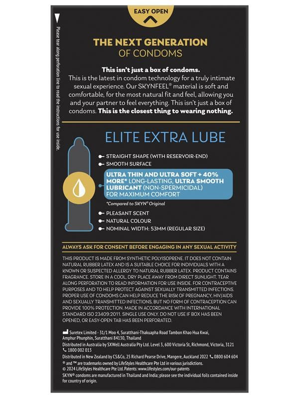 Skyn Elite Extra Lubricated Ultra Thin Condoms 10 Pack - - Condoms
