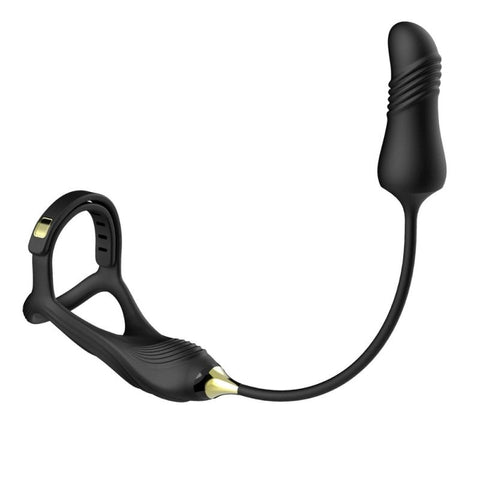 BDStyle Vibrating Buckle Cock Ring With Thrusting Butt Plug - Vibrating Cock Rings