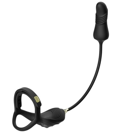 BDStyle Vibrating Buckle Cock Ring With Thrusting Butt Plug - Vibrating Cock Rings