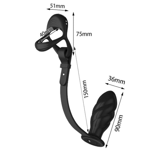 BDStyle Multi Function Cock and Ball Ring With Thread Anal Plug - Vibrating Cock Rings