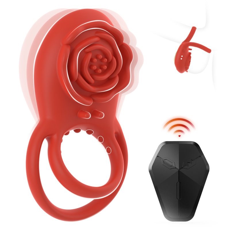 BDStyle Rose 8 Functions Vibrating Penis Ring - - Vibrating Cock Rings