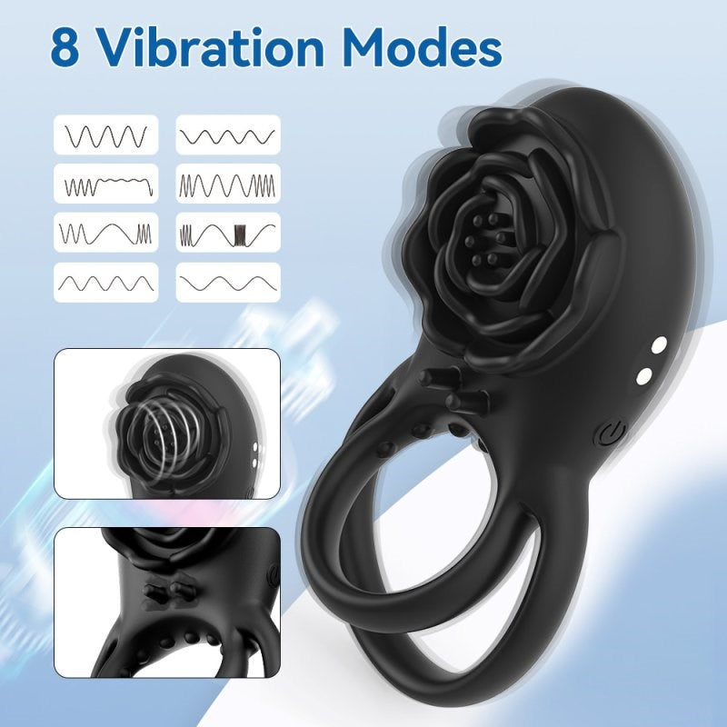 BDStyle Rose 8 Functions Vibrating Penis Ring - - Vibrating Cock Rings