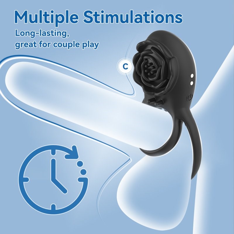 BDStyle Rose 8 Functions Vibrating Penis Ring - - Vibrating Cock Rings