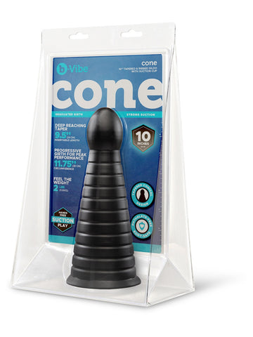 Cone 10 Inch Tapered & Ribbed Suction Cup Dildo by B-Vibe