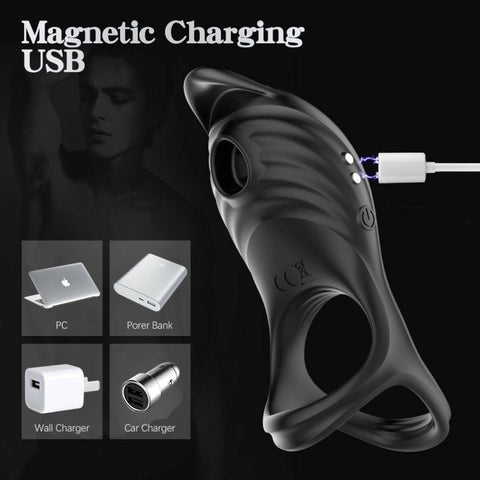 BDStyle 5 Functions Penis Ring Vibrator With Sucking Functions - Vibrating Cock Rings