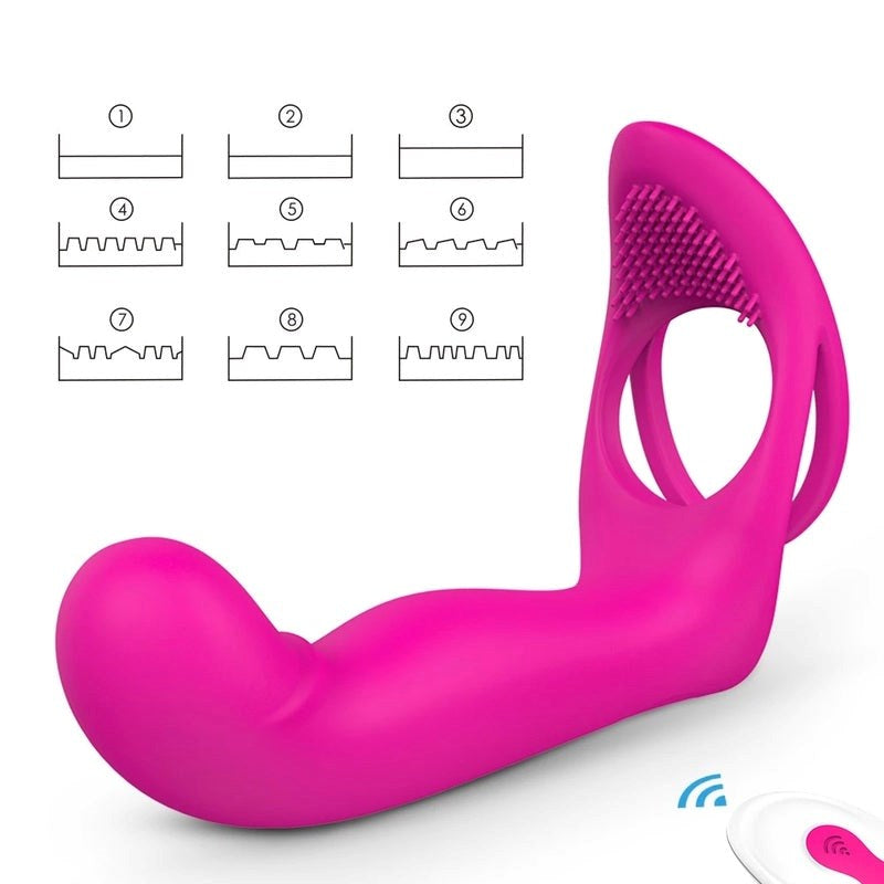 S-Hande Lorna 9 Functions Vibrating Cock Ring With Butt Plug Rose - - Vibrating Cock Rings
