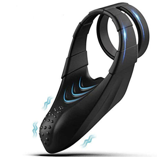 BDStyle 10 Functions Vibrating Dual Penis Ring with Taint Teaser - Vibrating Cock Rings