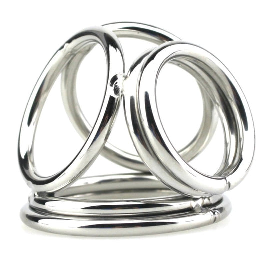 BDStyle Stainless Steel Quad 4 Ring Cock and Ball Cage - Steel Cock Rings