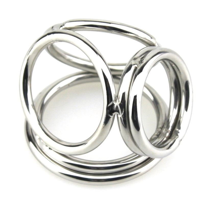 BDStyle Stainless Steel Quad 4 Ring Cock and Ball Cage - - Steel Cock Rings