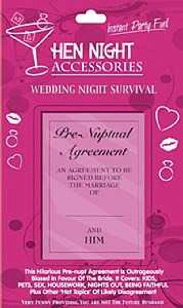 Seven Creations Hen Night Pre Nuptual Agreement - - Party Gifts and Novelties