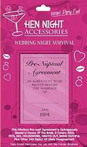 Seven Creations Hen Night Pre Nuptual Agreement - Party Gifts and Novelties