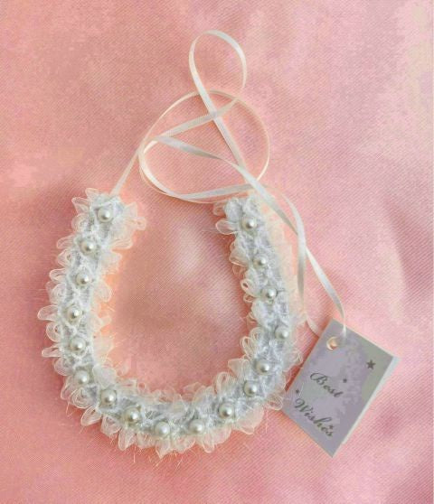 Me Collections Horseshoe Bridal Charm With White Lace and Pearl - - Party Gifts and Novelties