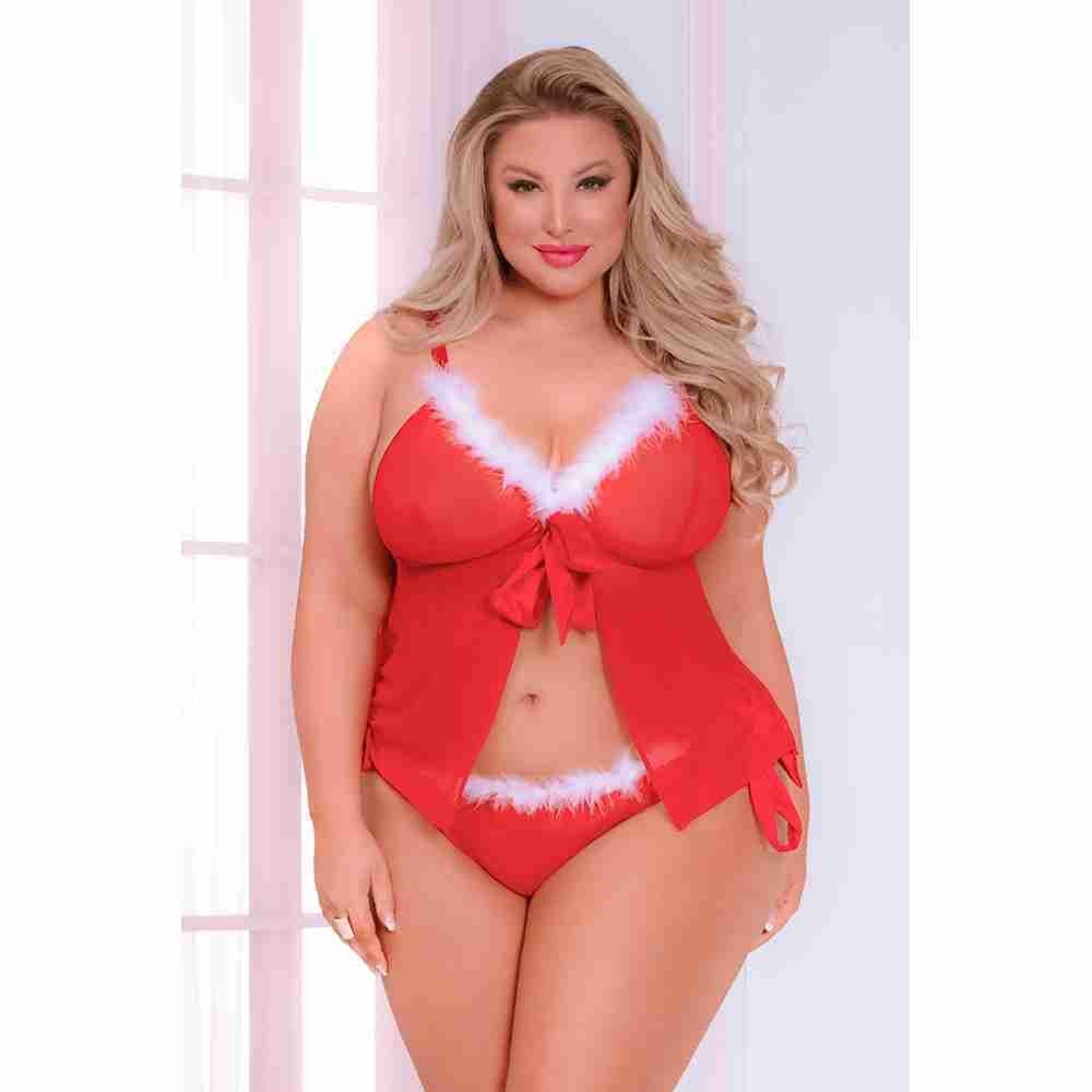 Seven Til Midnight Secret Santa Christmas Camidoll Set Red Queen Size - - Plus Sized Lingerie