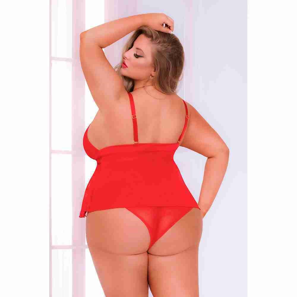 Seven Til Midnight Secret Santa Christmas Camidoll Set Red Queen Size - - Plus Sized Lingerie