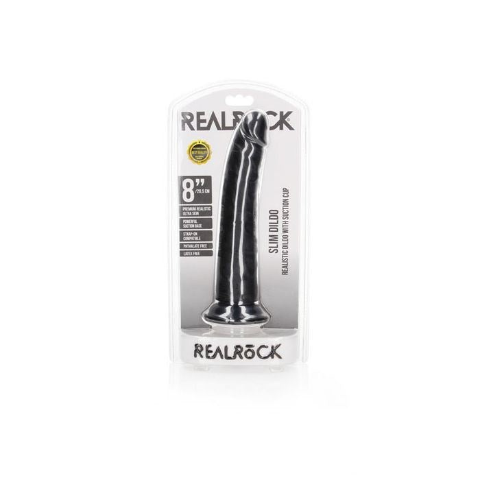 Shots REALROCK Realistic Slim Dildo with Suction Cup 20.5cm Black - Realistic Dildos
