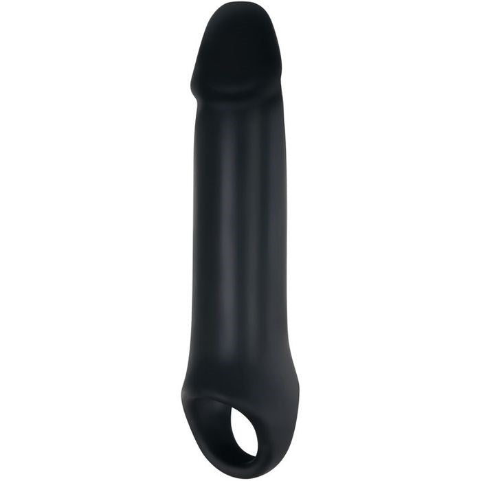 Adam And Eve Adams Fantasy Penis Extension Sleeve With Ball Strap Black - Penis Sleeves and Extenders