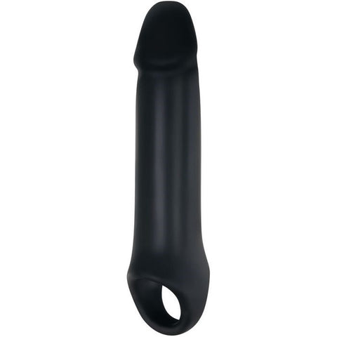 Adam And Eve Adams Fantasy Penis Extension Sleeve With Ball Strap Black - Penis Sleeves and Extenders