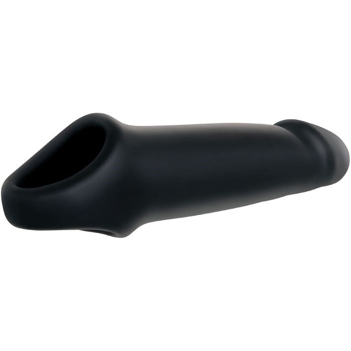 Adam And Eve Adams Fantasy Penis Extension Sleeve With Ball Strap Black - Penis Sleeves and Extenders