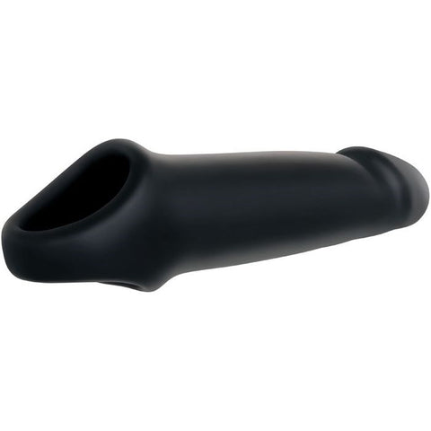 Adam And Eve Adams Fantasy Penis Extension Sleeve With Ball Strap Black - Penis Sleeves and Extenders