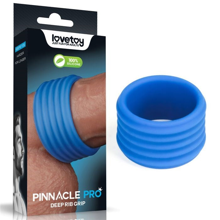 Lovetoy Pinnacle Pro Deep Rib Grip Stretchy Cock Ring Blue - Stretchy Cock Rings