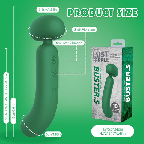 Lust Ripple Buster S 10 Function Vibrating Body Wand Green - Body Wands
