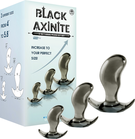 Black Axinite 3 In 1 Flexible and Hygienic Anal Plug Kit Set - Butt Plugs