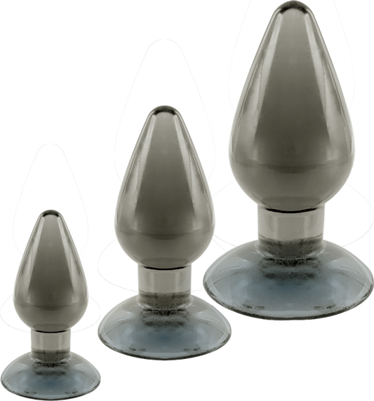Black Axinite 3-in-1 Suction Cup Base Anal Plug Kit - Butt Plugs